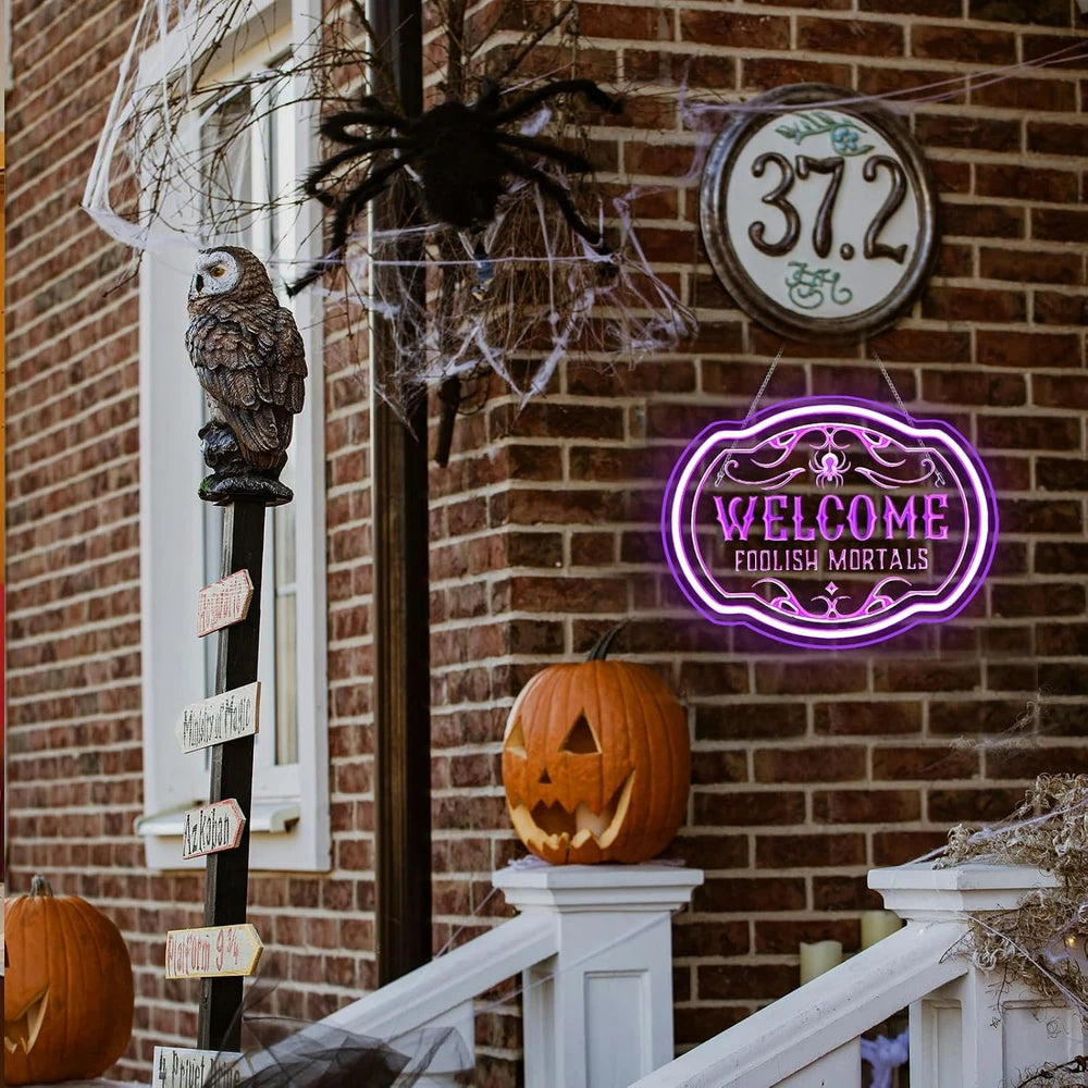 Welcome Foolish Mortals Halloween Neon Sign