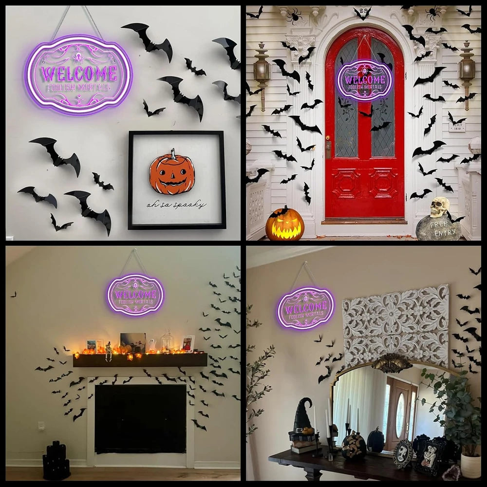 Welcome Foolish Mortals Halloween Neon Sign