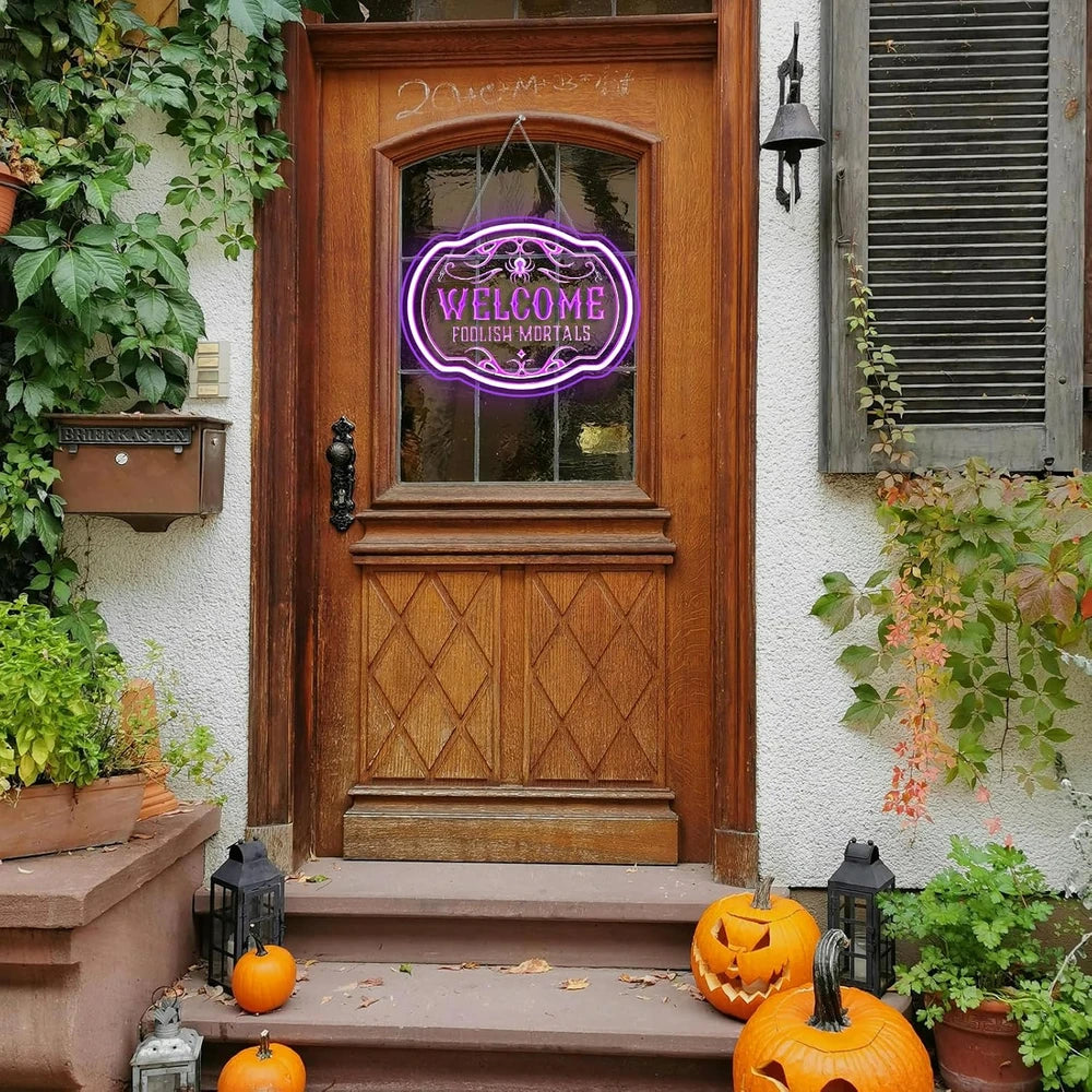 Welcome Foolish Mortals Halloween Neon Sign